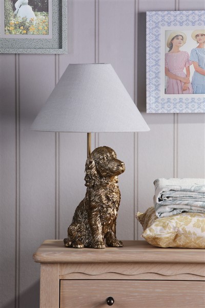 (image for) Laura Ashley Cocker Spaniel Table Lamp Antique Gold With Shade